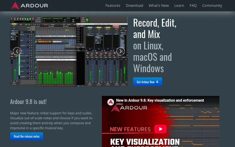 Screenshot of the Ardour homepage