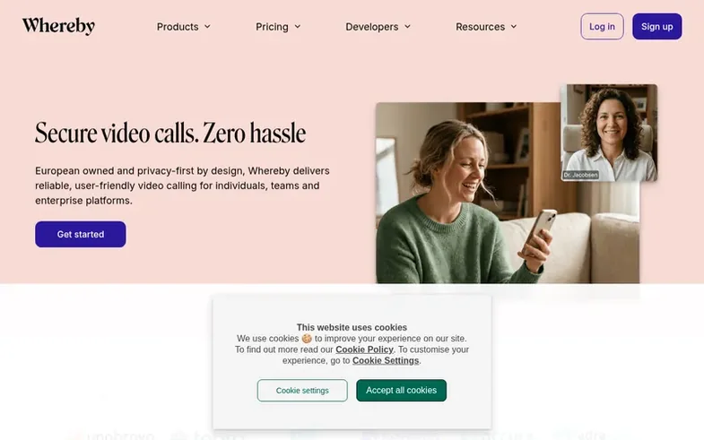 Screenshot of the Whereby homepage