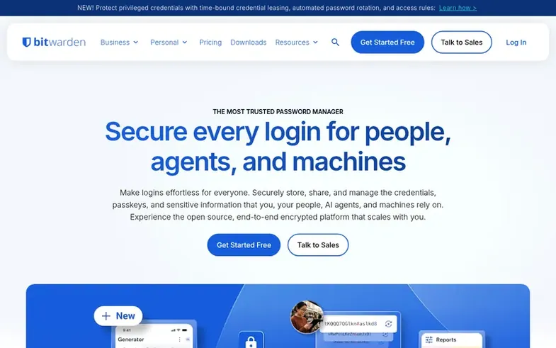Screenshot of the Bitwarden homepage