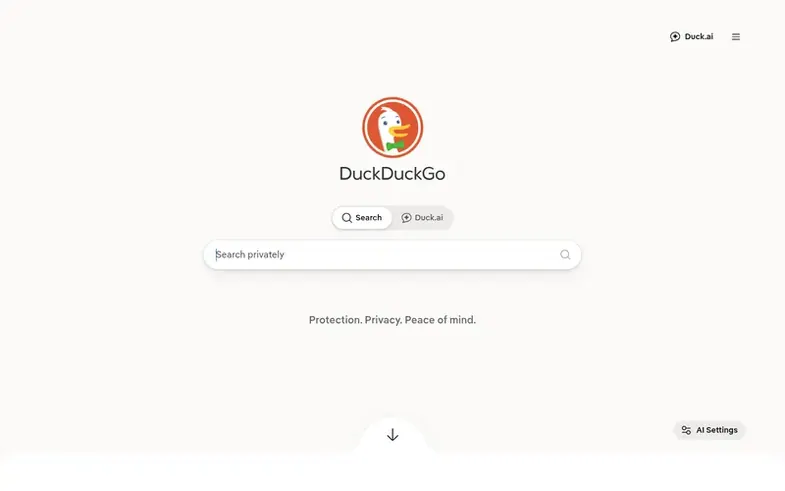 Screenshot of the DuckDuckGo homepage