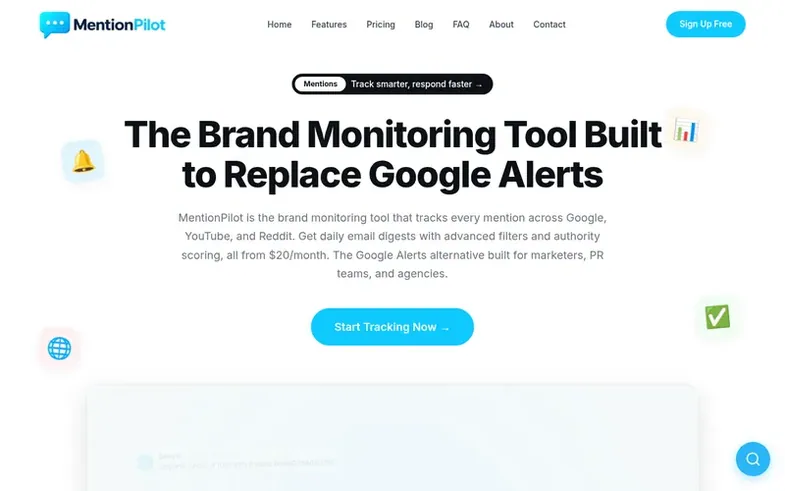 Screenshot of the MentionPilot homepage