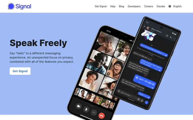 Screenshot of the Signal homepage
