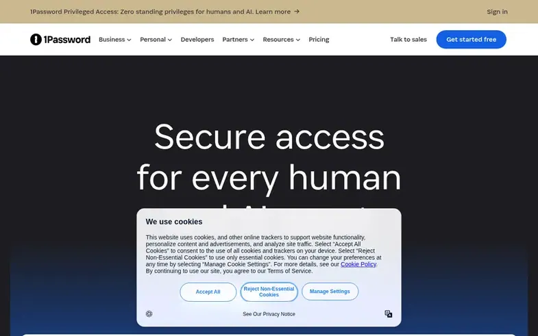 Screenshot of the 1Password® homepage