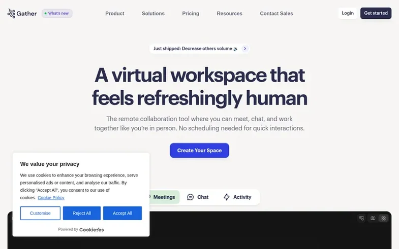 Screenshot of the Gather homepage