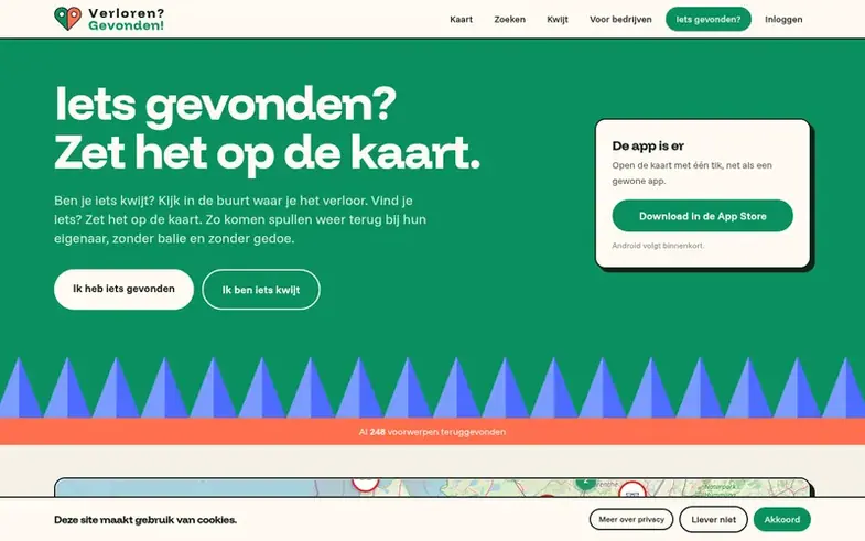 Screenshot of the verlorengevonden.nl homepage