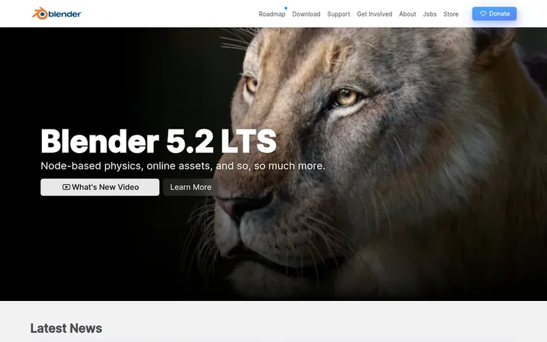 Screenshot of the Blender homepage