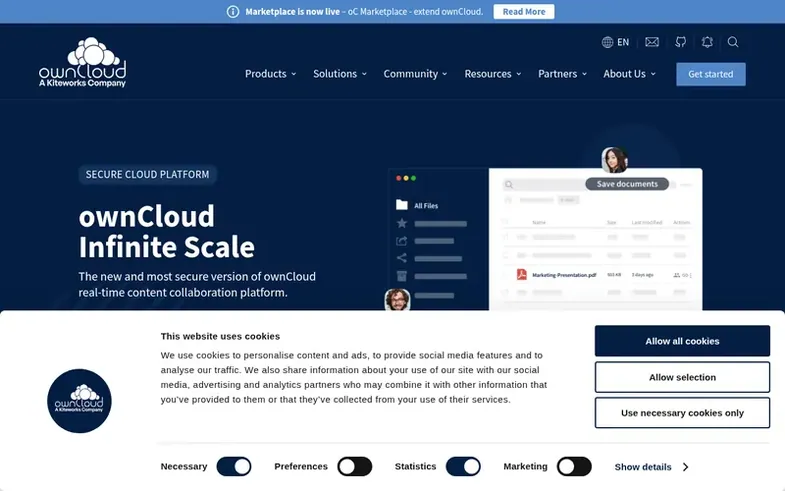 Screenshot of the ownCloud homepage