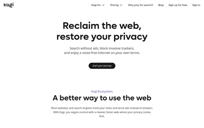 Screenshot of the Kagi homepage
