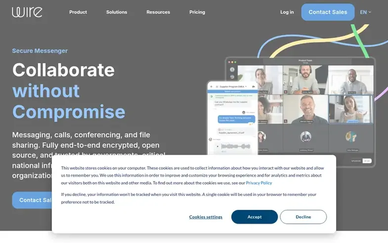 Screenshot of the Wire homepage