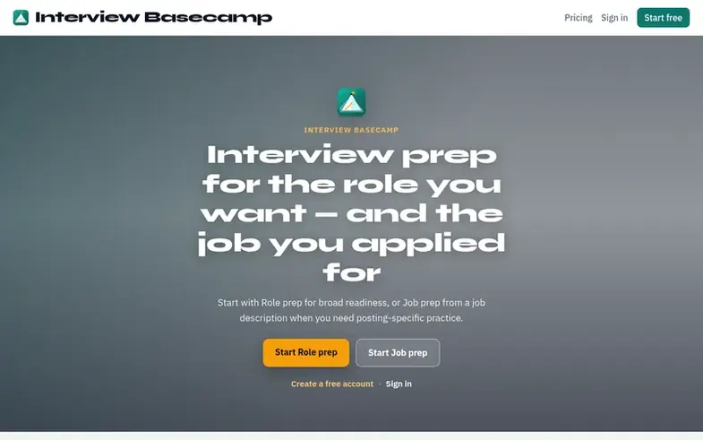 Screenshot of the Interview Basecamp homepage