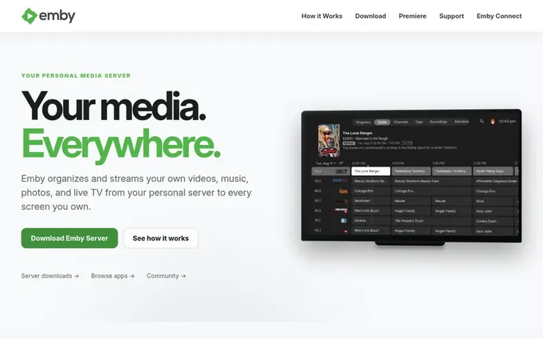 Screenshot of the Emby homepage