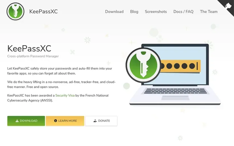 Screenshot of the KeePassXC homepage