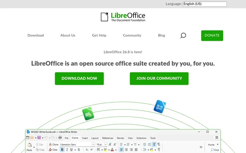 Screenshot of the LibreOffice homepage